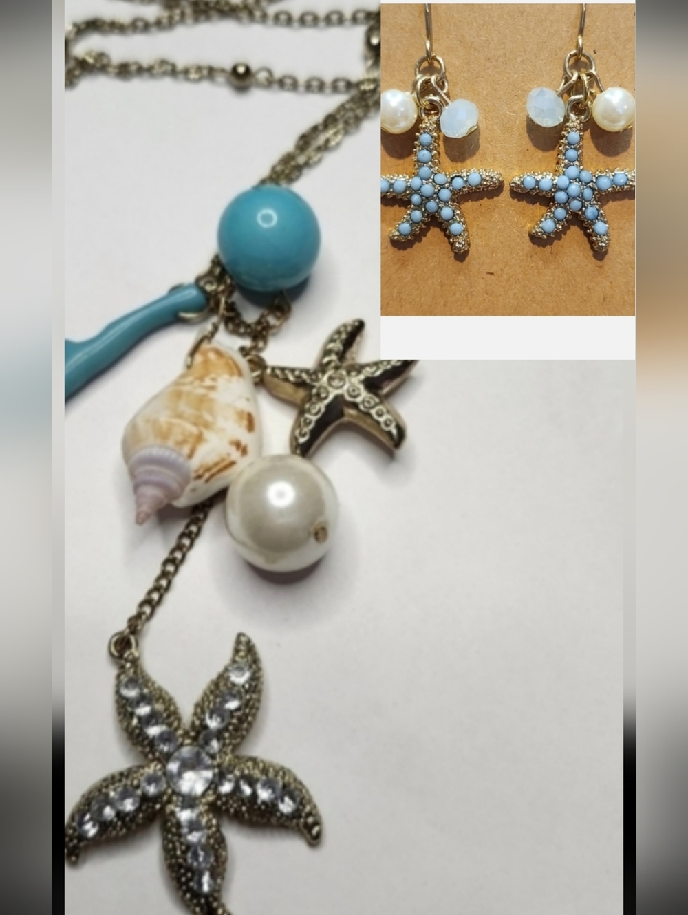 Gold Tone Ocean Theme Necklace & Earrings